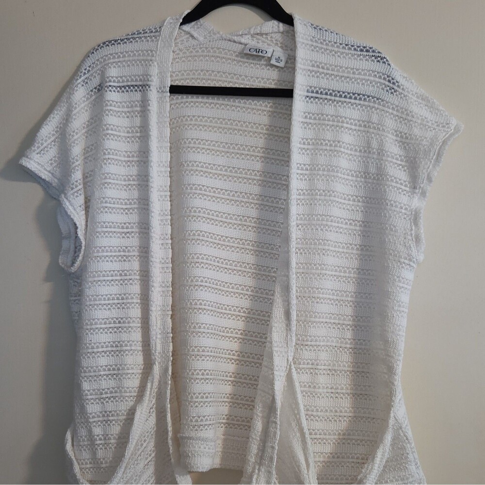 CATO Women's White Open-Knit Cardigan Sweater Short Sleeve Size XL